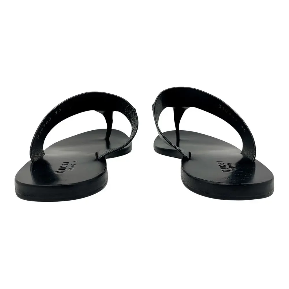 Gucci Horsebit Black Leather Thong Flat Sandals EU 36 Made in Italy